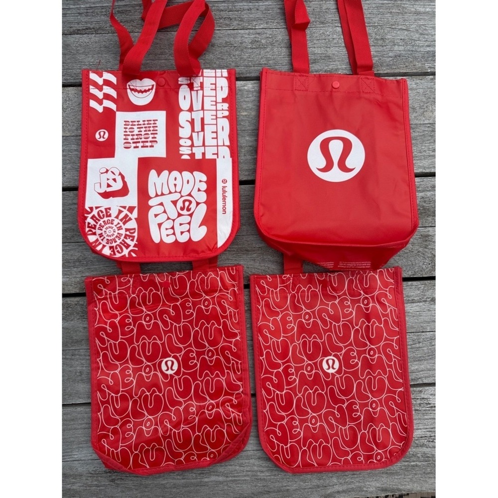 Lululemon Reusable Shopping Bags – Red Logo Tote Set (4 Bags)